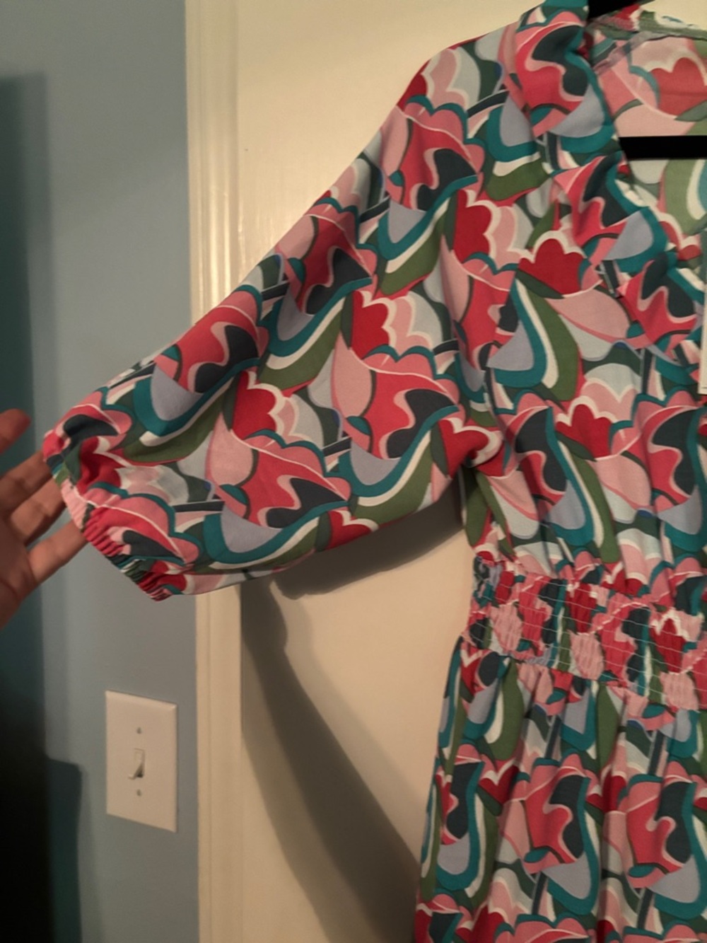 Floral Multicolor Tiered Midi Dress with Ruffle Neckline by Michelle  size small - Picture 5 of 9